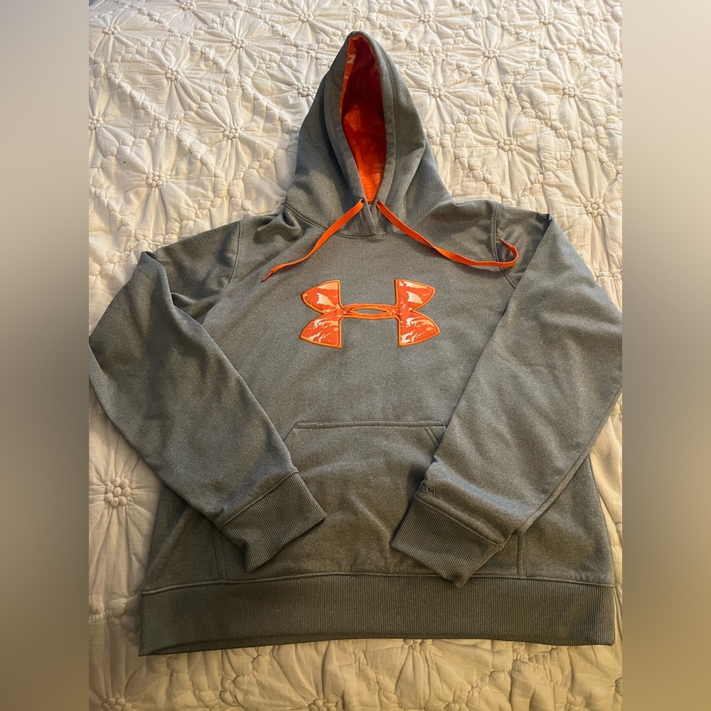 Under Armour Gray Hoodie with Vibrant Orange Accents